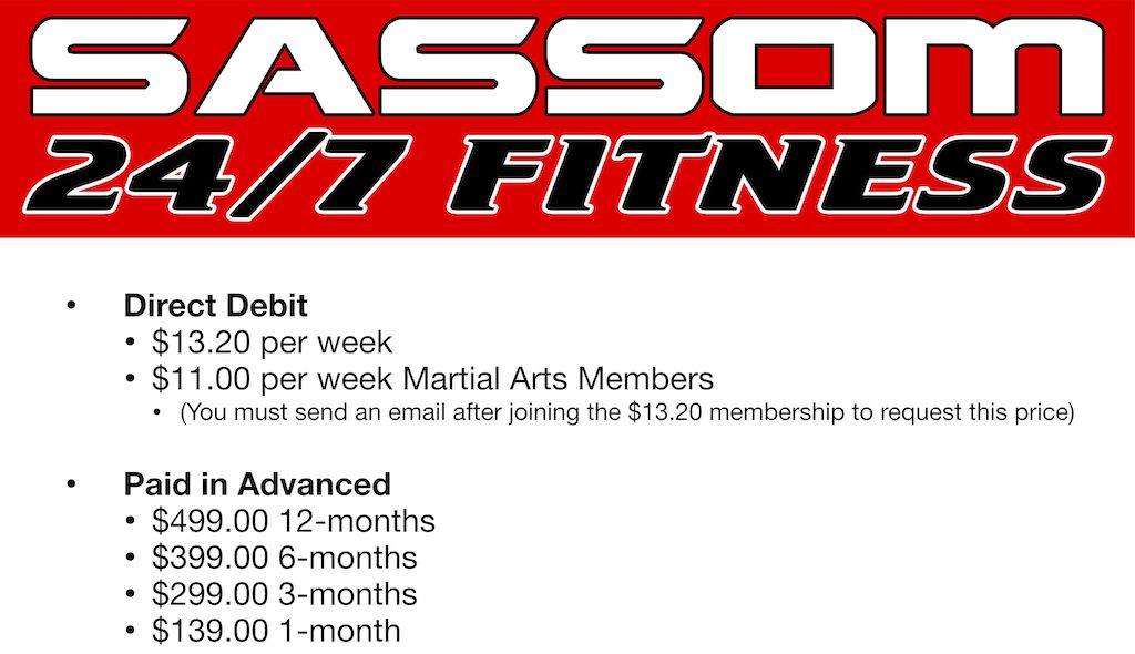SASSOM 24/7 Gym Price List