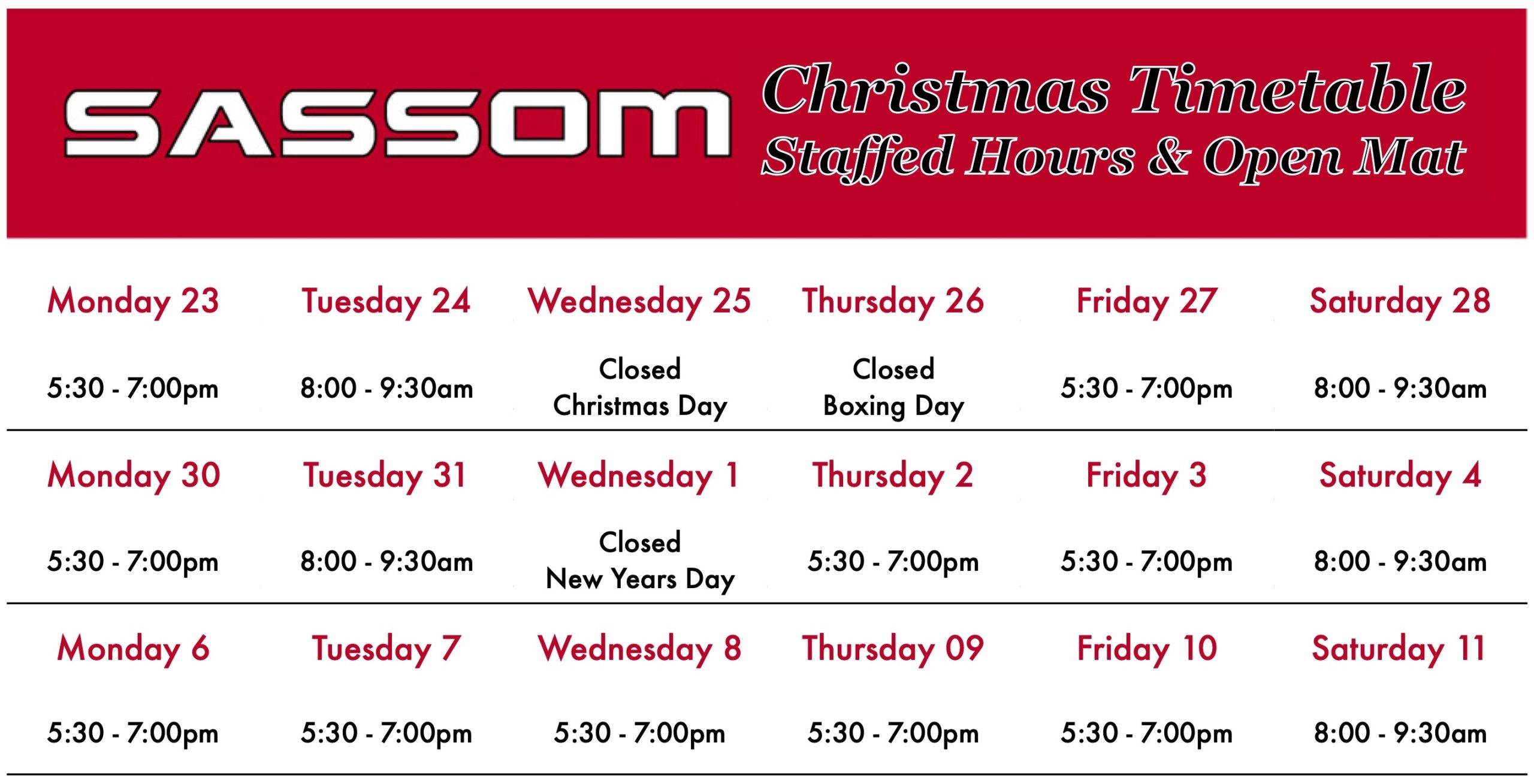 Christmas Timetable 2023